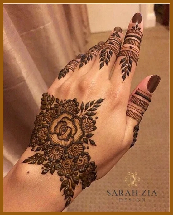 Aesthetic Back Hand Mehndi With Large Center Flower